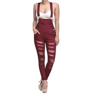Love Moda Distressed Twill Overall color Burgundy Plus Size 2X NWT